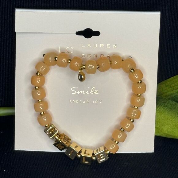 Lauren Conrad Peach Beaded Bracelet with “Smile” in Gold Beads - Picture 2 of 9
